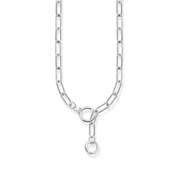THOMAS SABO Silver Link Necklace with Two Ring Clasps and White Zirconia