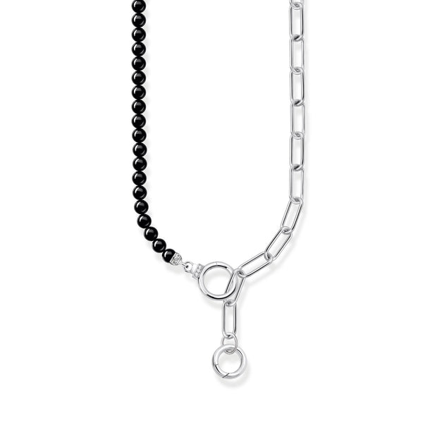 THOMAS SABO Silver Necklace with Onyx Beads, White Zirconia and Ring Clasps