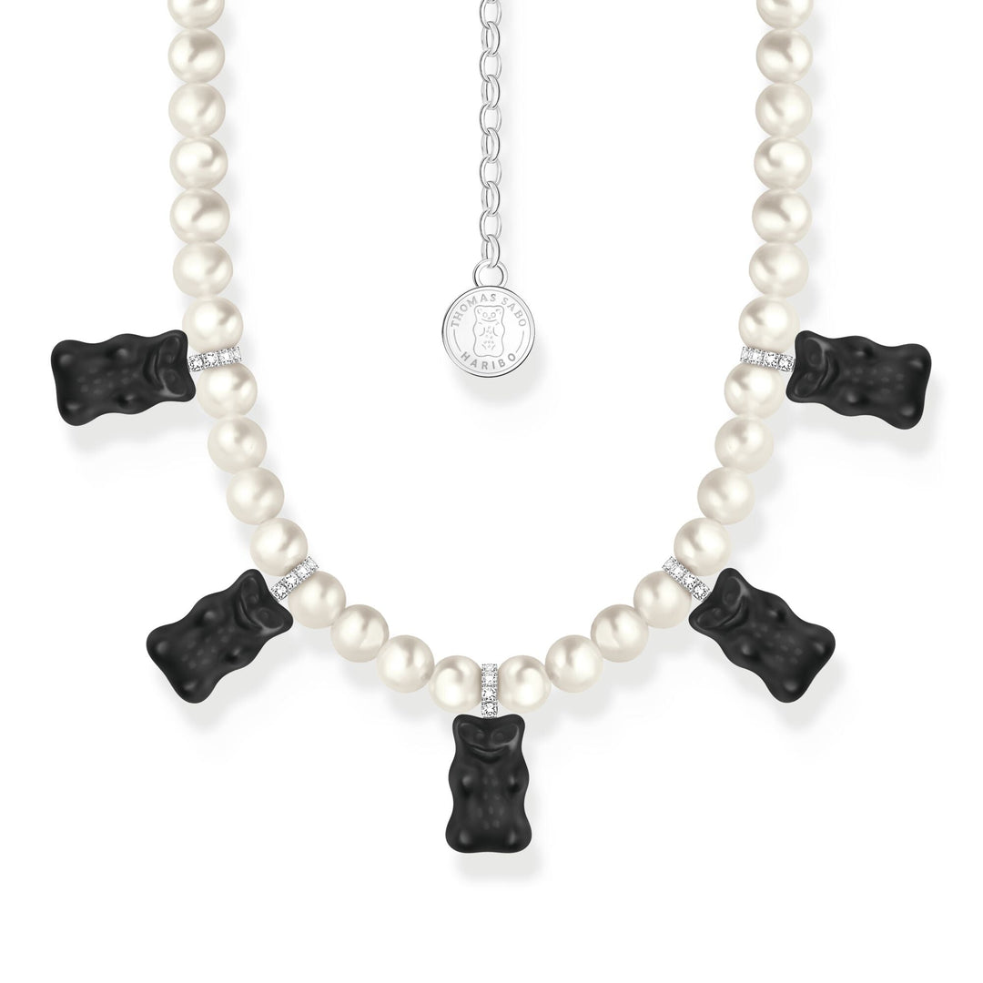 Pearl necklace with black goldbears | The Jewellery Boutique