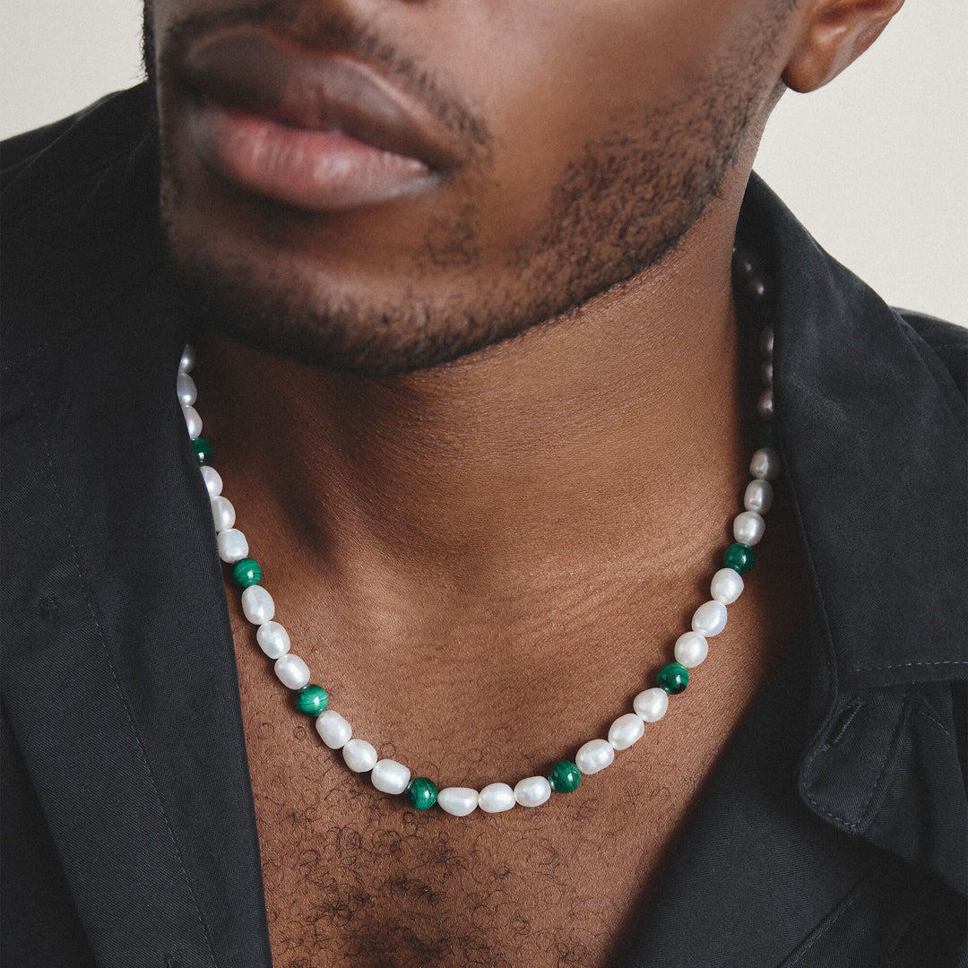THOMAS SABO Stainless Steel Malachite and Freshwater Pearl Necklace