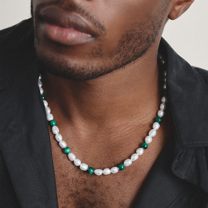 THOMAS SABO Stainless Steel Malachite and Freshwater Pearl Necklace