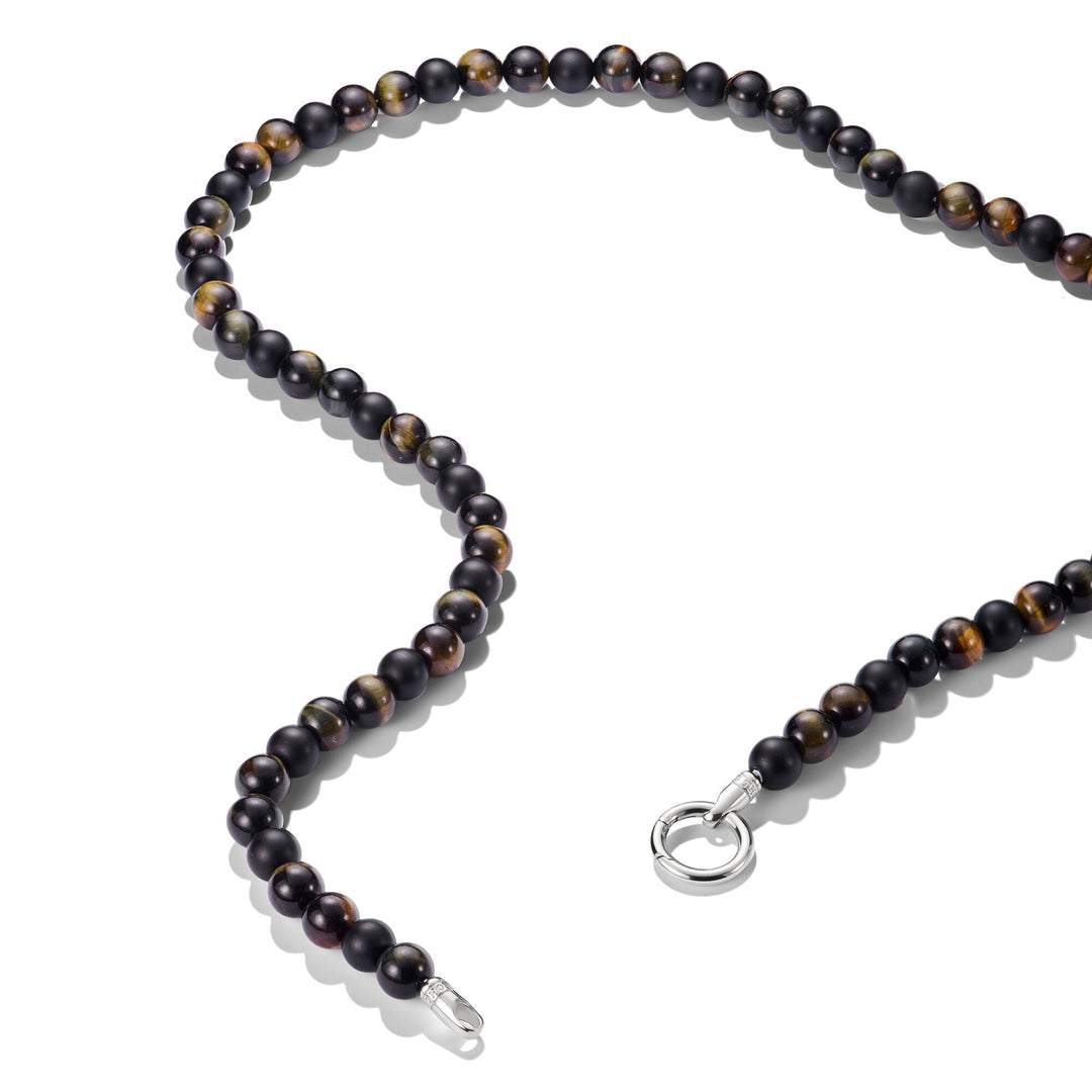 THOMAS SABO Stainless Steel Obsidian and Tiger's Eye Bead Necklace