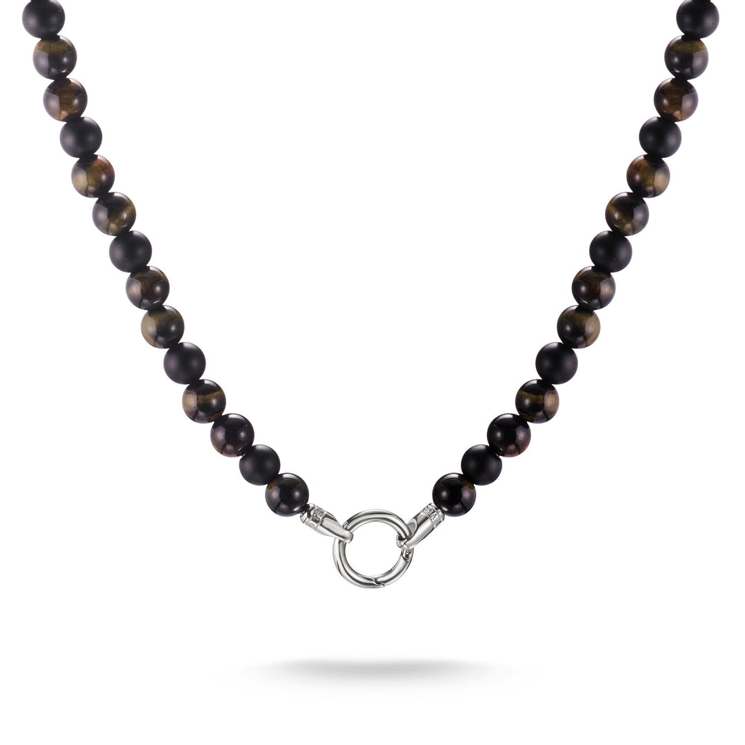 THOMAS SABO Stainless Steel Obsidian and Tiger's Eye Bead Necklace