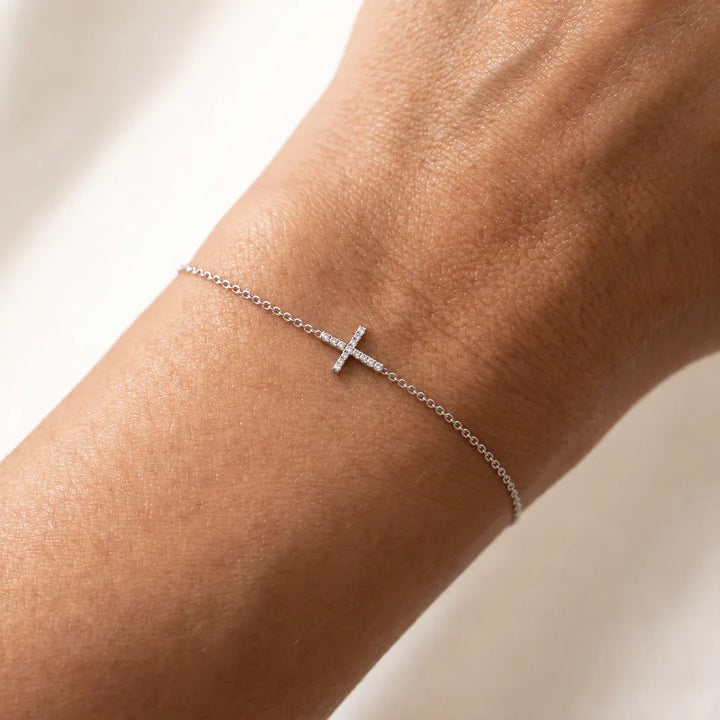 0.12ct Lab Grown Diamond Bracelet in 9K White Gold worn on wrist