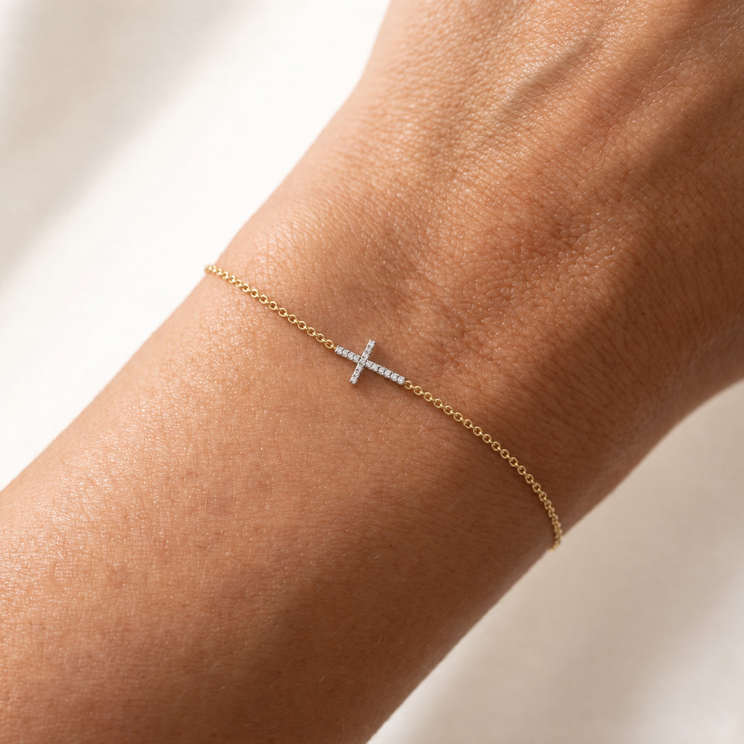 0.12ct Lab Grown Diamond Bracelet in 9K Yellow Gold worn on wrist
