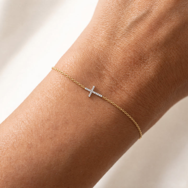 0.12ct Lab Grown Diamond Bracelet in 9K Yellow Gold worn on wrist