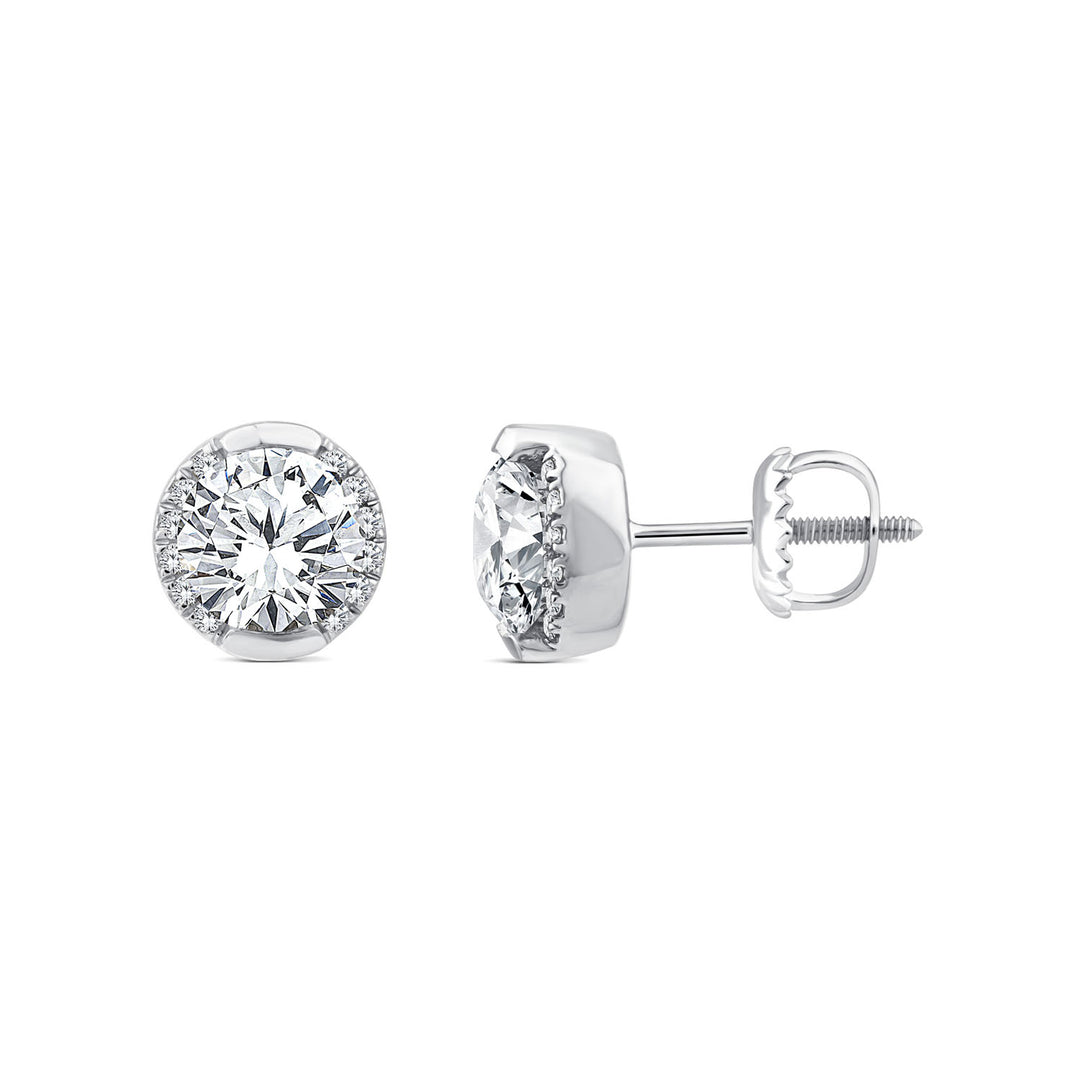2.10ct Round Lab Grown Diamond Semi Halo Stud Earrings in 9K White Gold