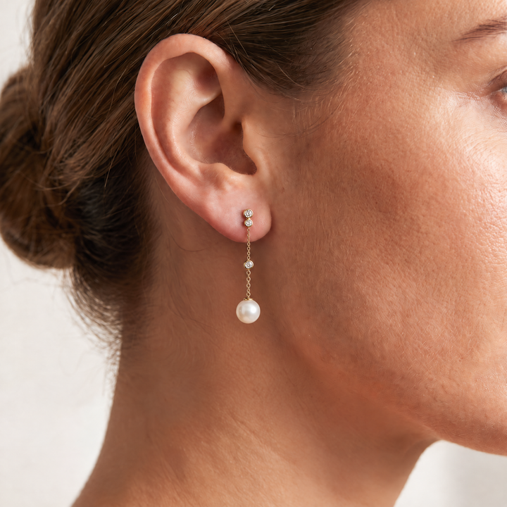 0.15ct Lab Grown Diamond Freshwater Pearl Earrings in 9K Yellow Gold