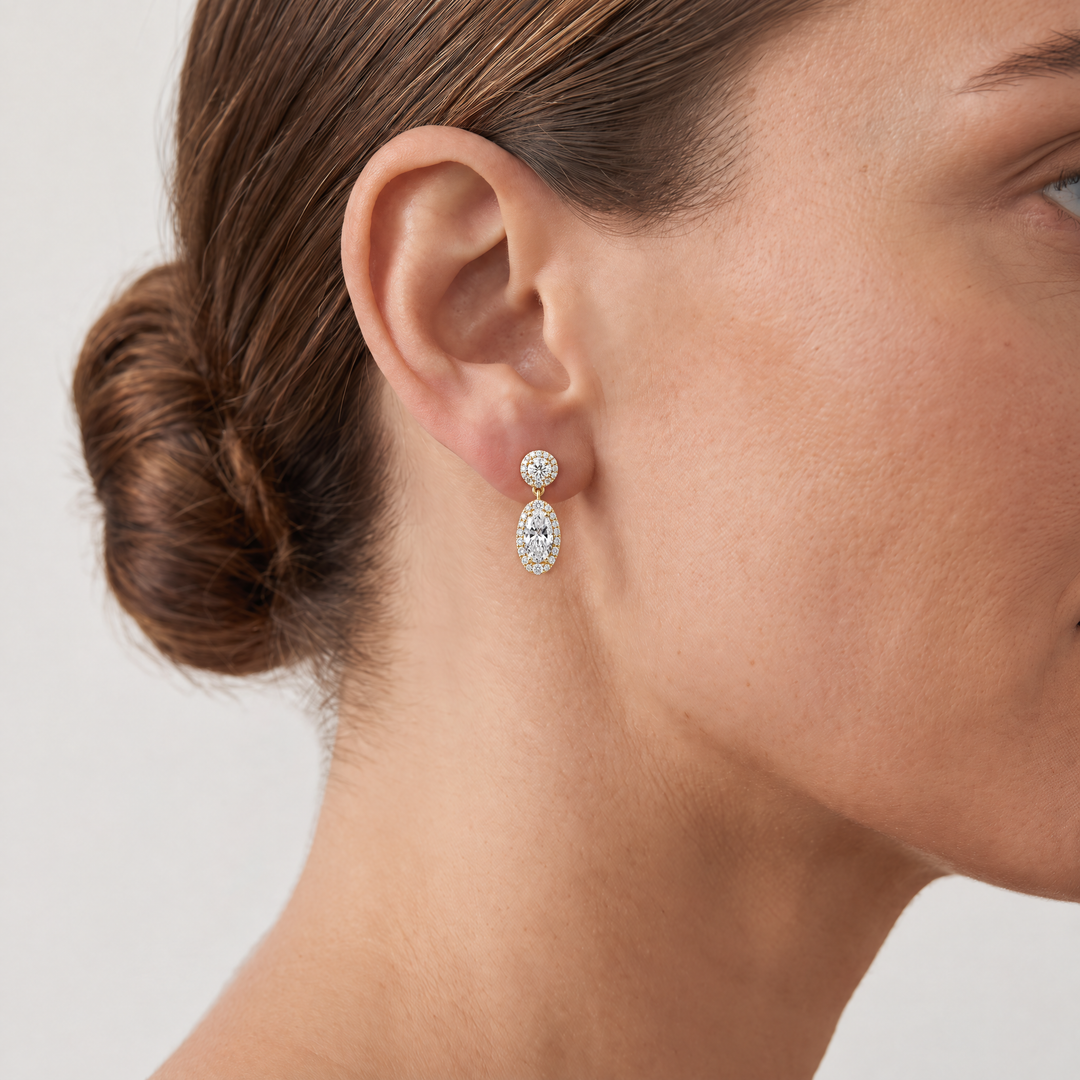 1.15ct Elongated Oval Lab Grown Diamond Drop Earrings in 18K Yellow Gold