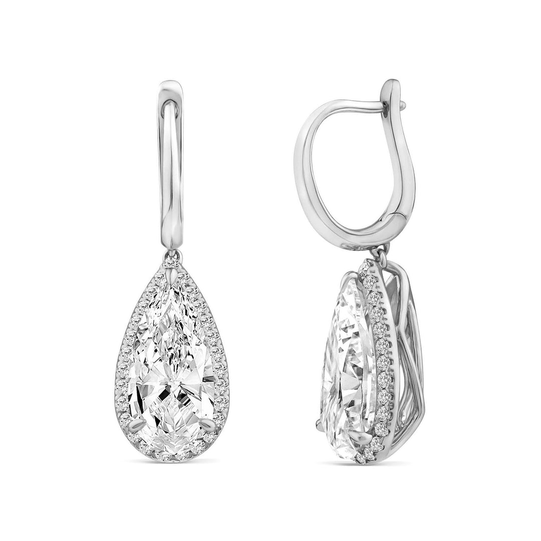 5.37ct Elongated Pear Lab Grown Diamond Drop Earrings in 18K White Gold