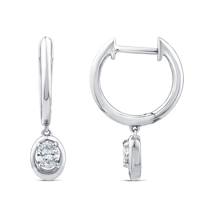 0.30ct Oval Lab Grown Diamond Drop Hoop Earrings in 9K White Gold