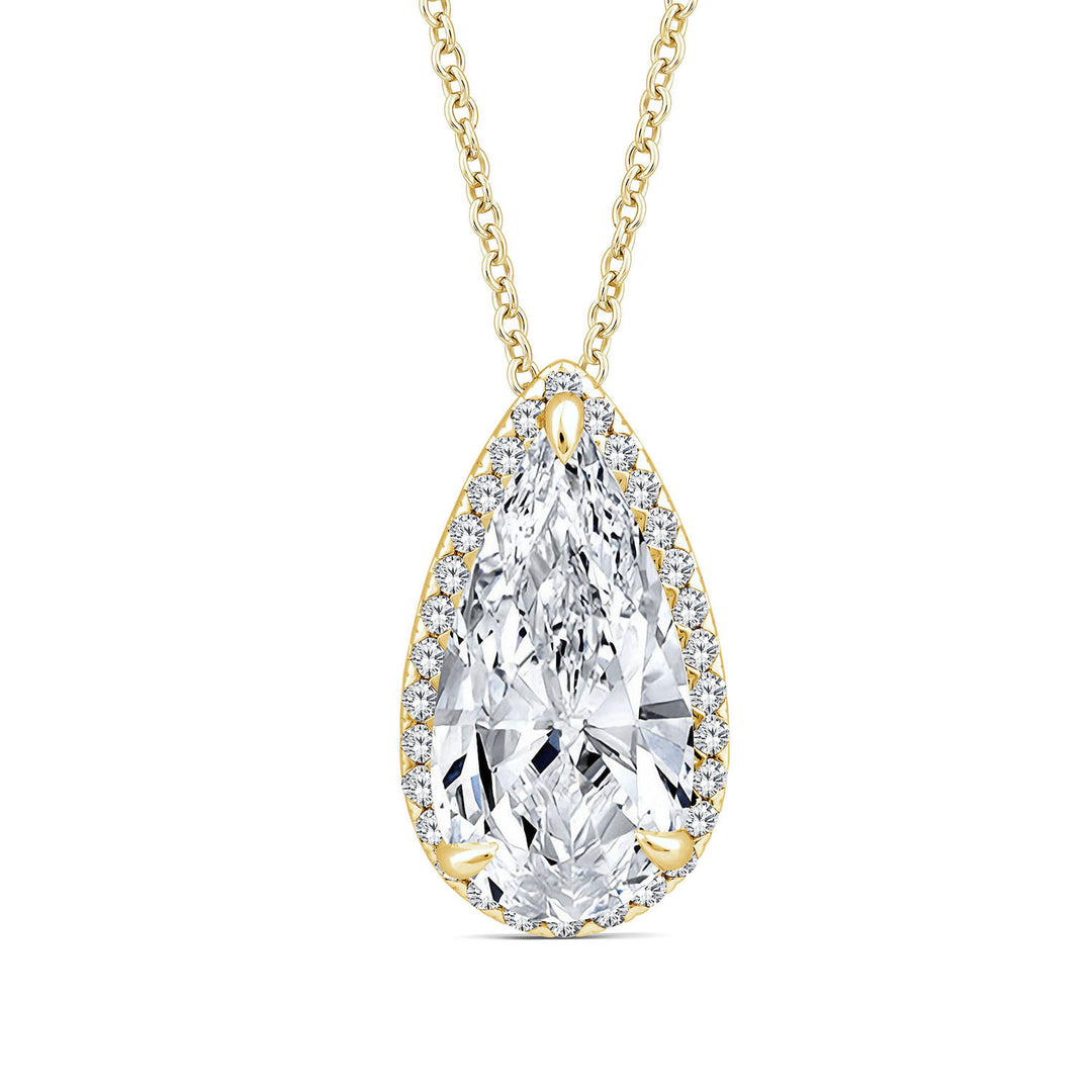 3.20ct Elongated Pear Lab Grown Diamond Necklace in 18K Yellow Gold