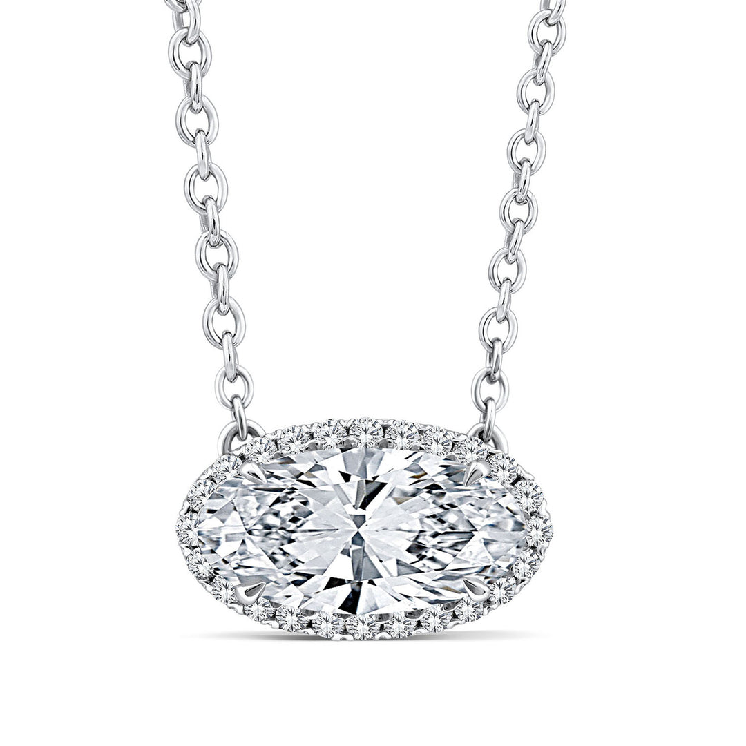 1.12ct Elongated Oval Lab Grown Diamond Necklace in 18K White Gold