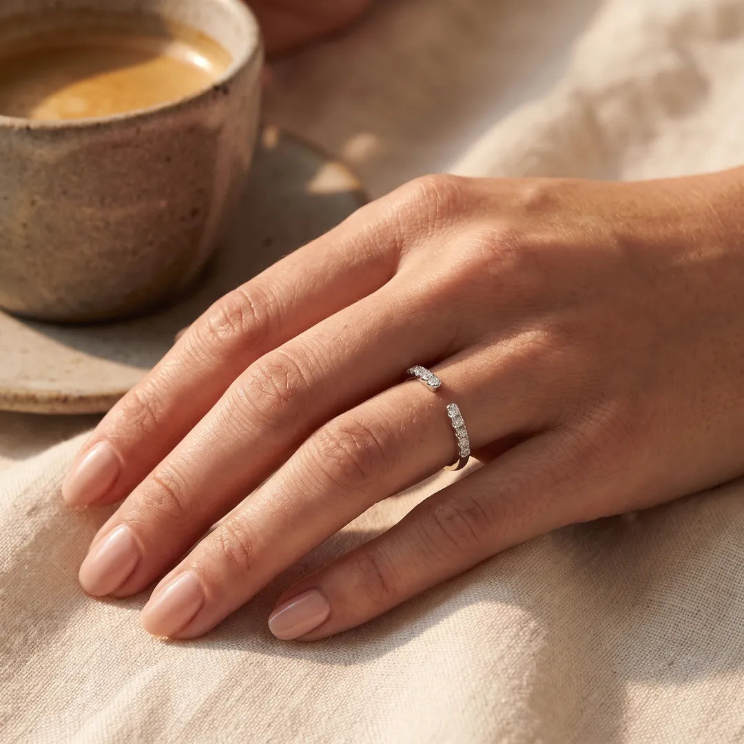 Model wearing the 0.24ct Lab Grown Diamond Ring in 9K White Gold, lifestyle shot