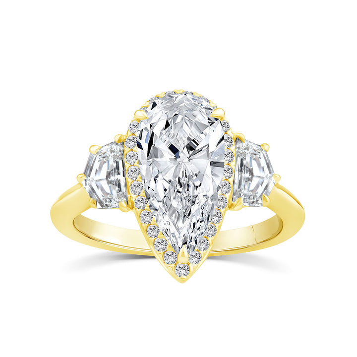 3.48ct Elongated Pear Lab Grown Diamond Ring in 18K Yellow Gold