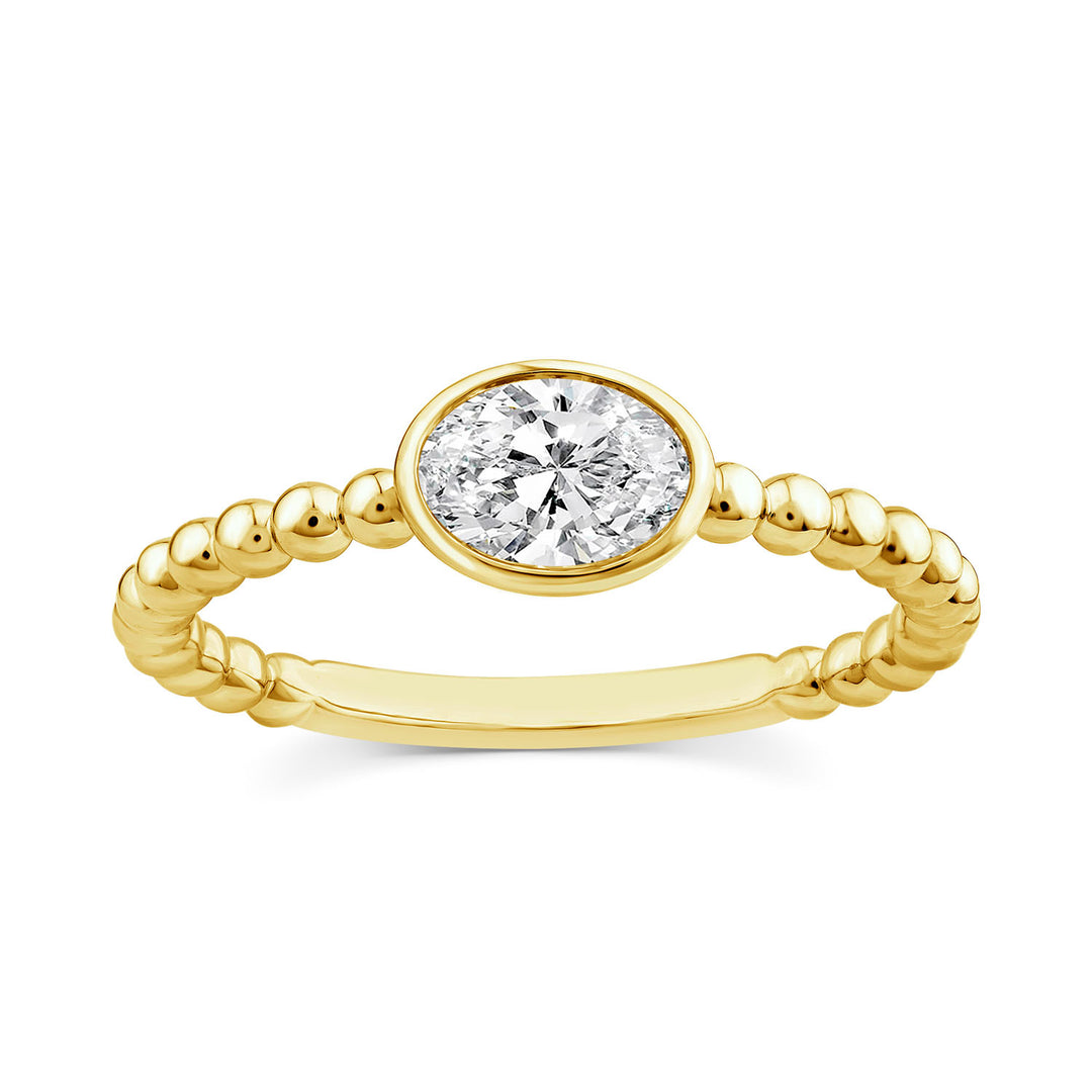 0.50ct Oval Lab Grown Diamond Beaded Ring in 9K Yellow Gold