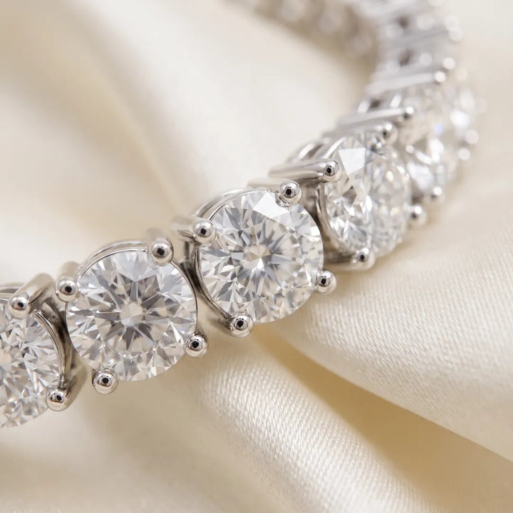 Macro detail of the 10ct Lab Grown Diamond Bracelet in 9K White Gold showing four-prong set round brilliant diamonds