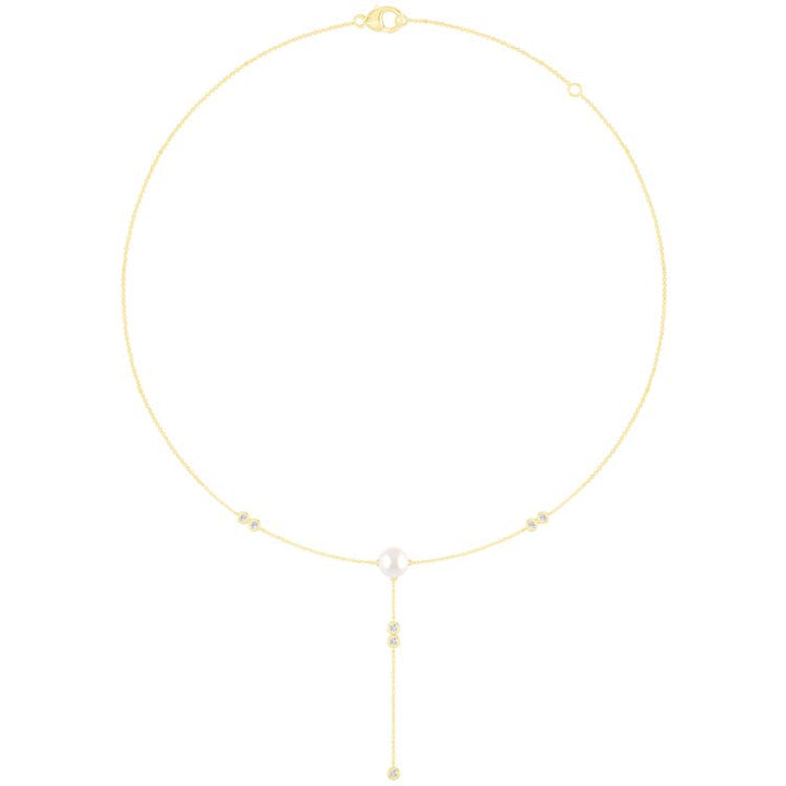 0.15ct Lab Grown Diamond Freshwater Pearl Necklace in 9K Yellow Gold