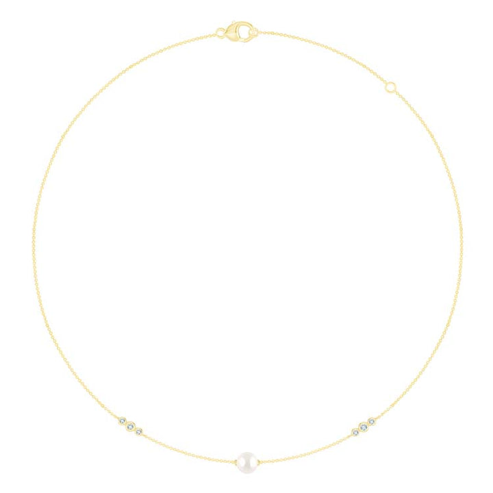 0.11ct Lab Grown Diamond Freshwater Pearl Necklace in 9K Yellow Gold