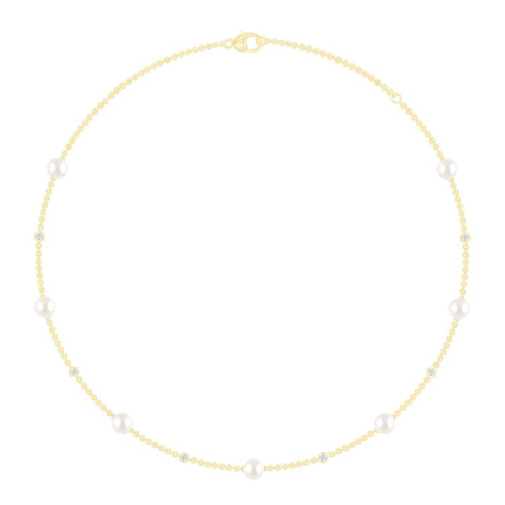 0.21ct Lab Grown Diamond Freshwater Pearl Necklace in 9K Yellow Gold