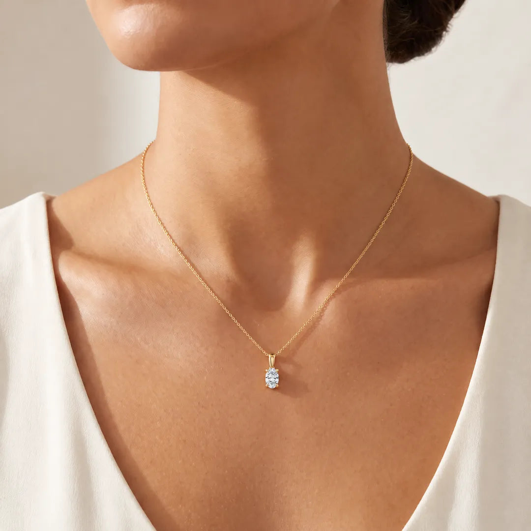 1.00ct Lab Grown Diamond Necklace in 9K Yellow Gold worn on model