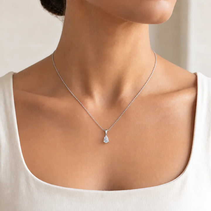 1.00ct Lab Grown Diamond Necklace in 9K White Gold worn on model