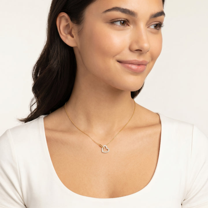 22K Gold Vermeil 0.33ct Lab Grown Diamond Necklace - model wearing dainty heart pendant