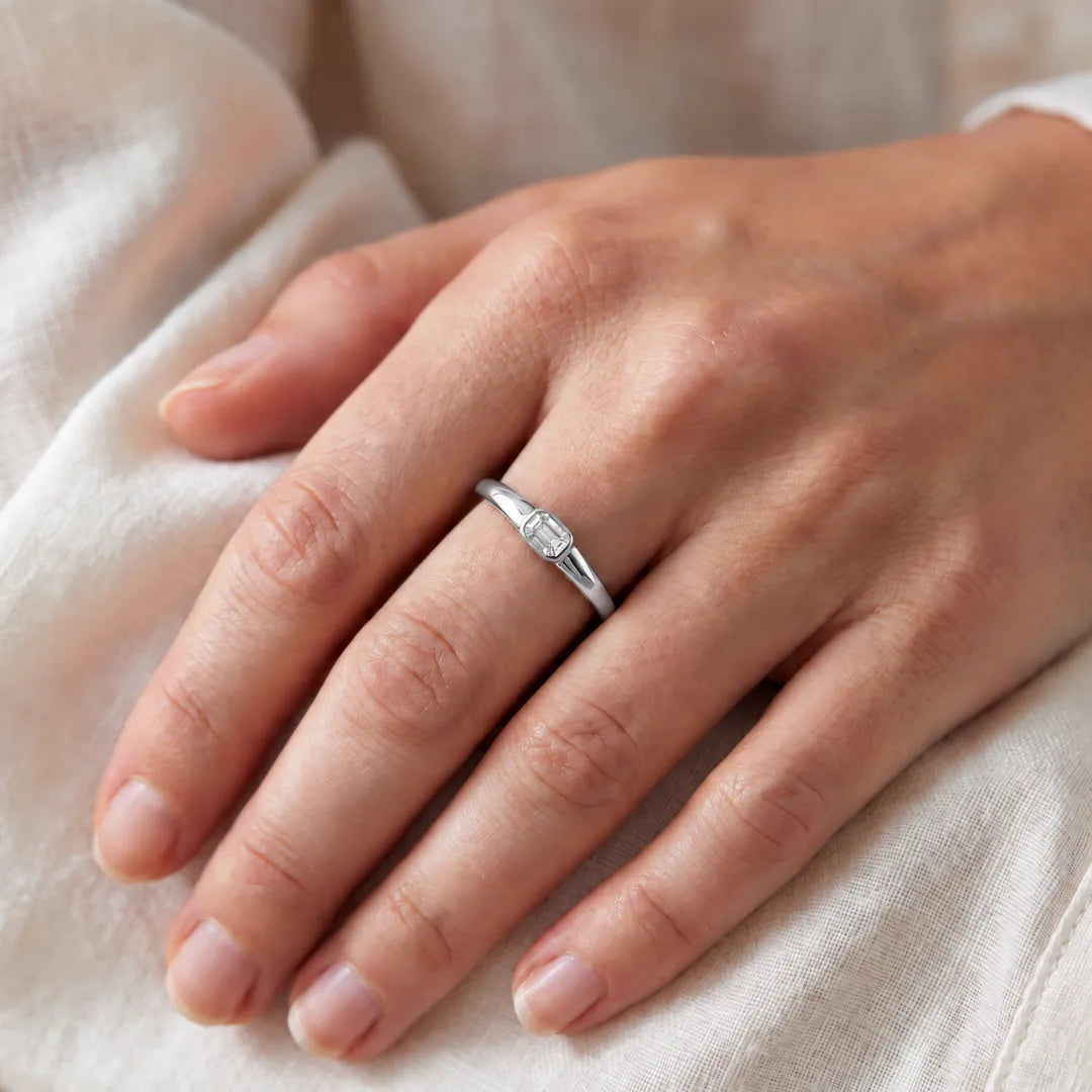 0.15ct Lab Grown Diamond Ring in 9K White Gold worn on model's hand
