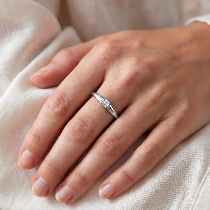 0.15ct Lab Grown Diamond Ring in 9K White Gold worn on model's hand