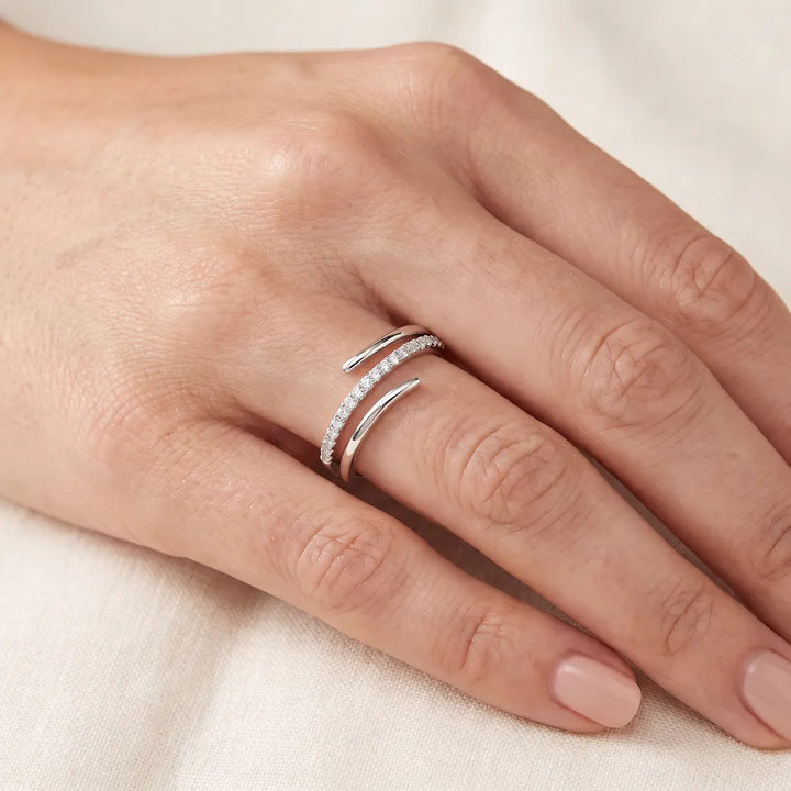 0.18ct Lab Grown Diamond Wrap Ring in 9K White Gold worn on model's hand