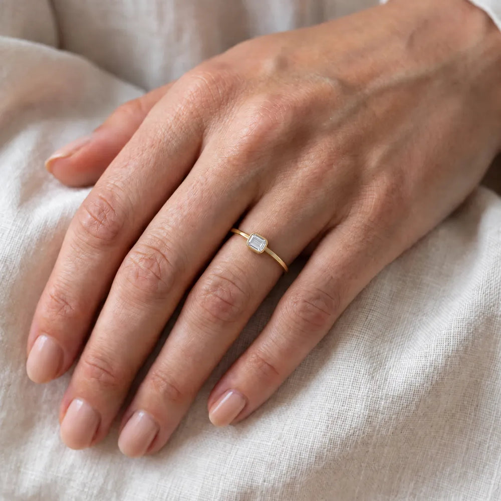 0.25ct Lab Grown Diamond Ring in 9K Yellow Gold worn on a model's hand