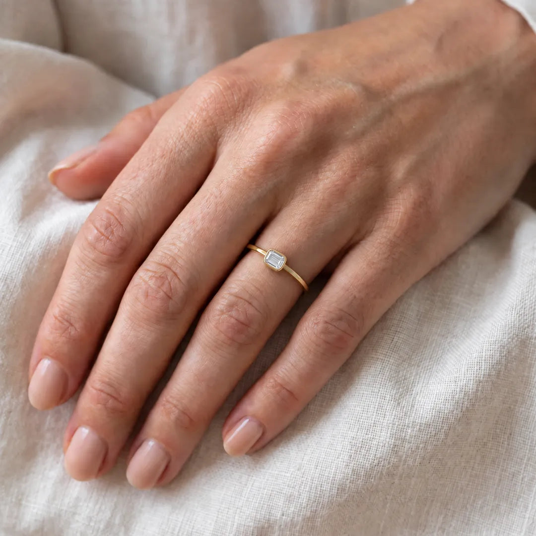 0.25ct Lab Grown Diamond Ring in 9K Yellow Gold worn on a model's hand