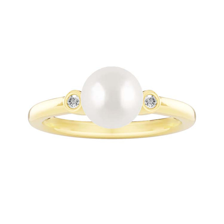 0.04ct Lab Grown Diamond Freshwater Pearl Ring in 9K Yellow Gold