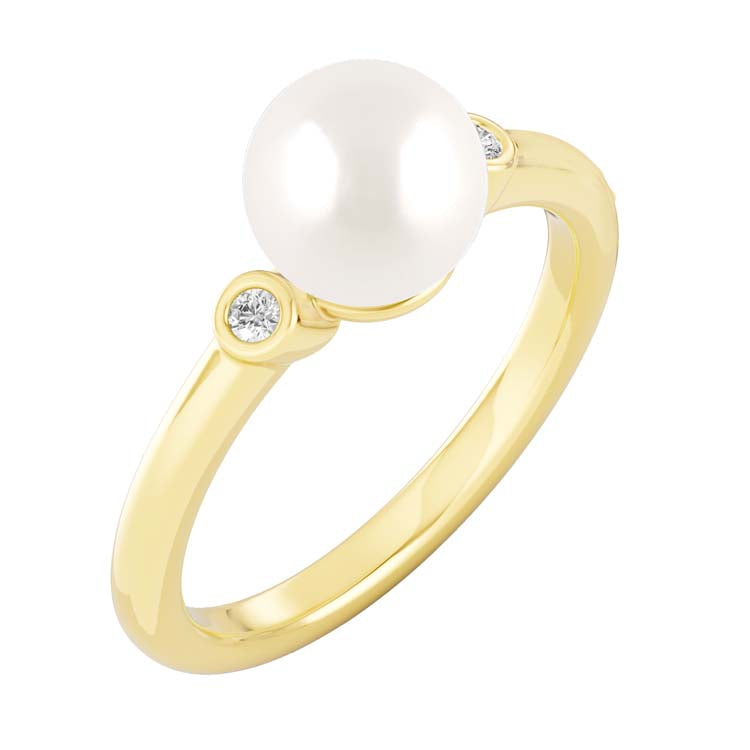 0.04ct Lab Grown Diamond Freshwater Pearl Ring in 9K Yellow Gold