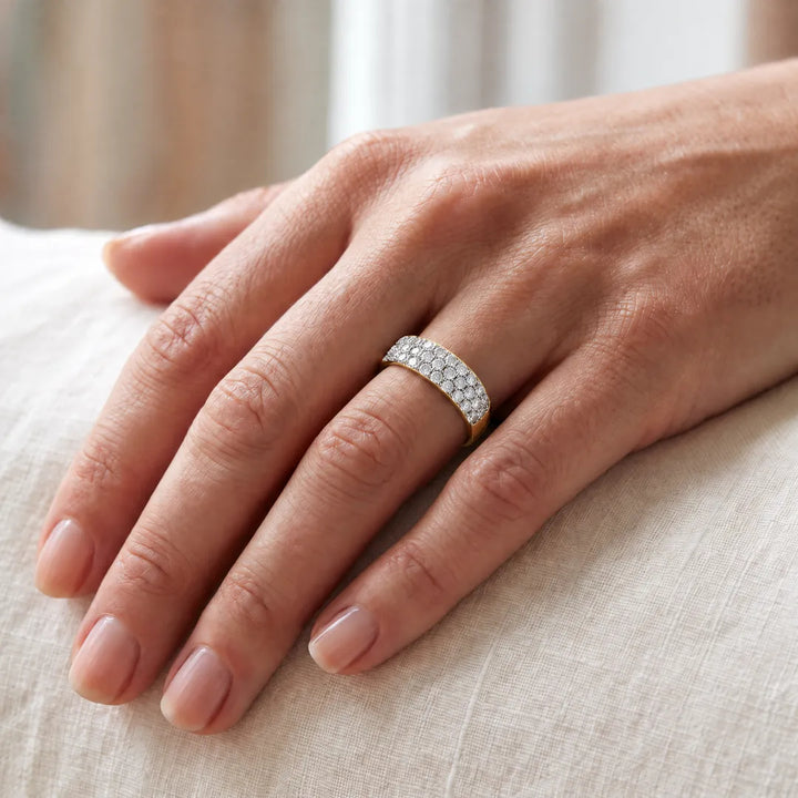 1.00ct Lab Grown Diamond Ring in 9K Yellow Gold worn on a model's hand