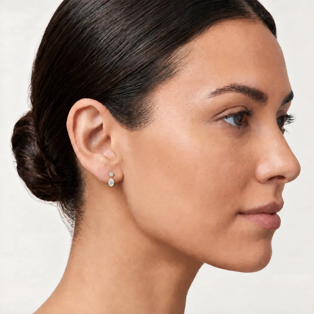 0.33ct Lab Grown Diamond Earrings in 9K Yellow Gold worn on model