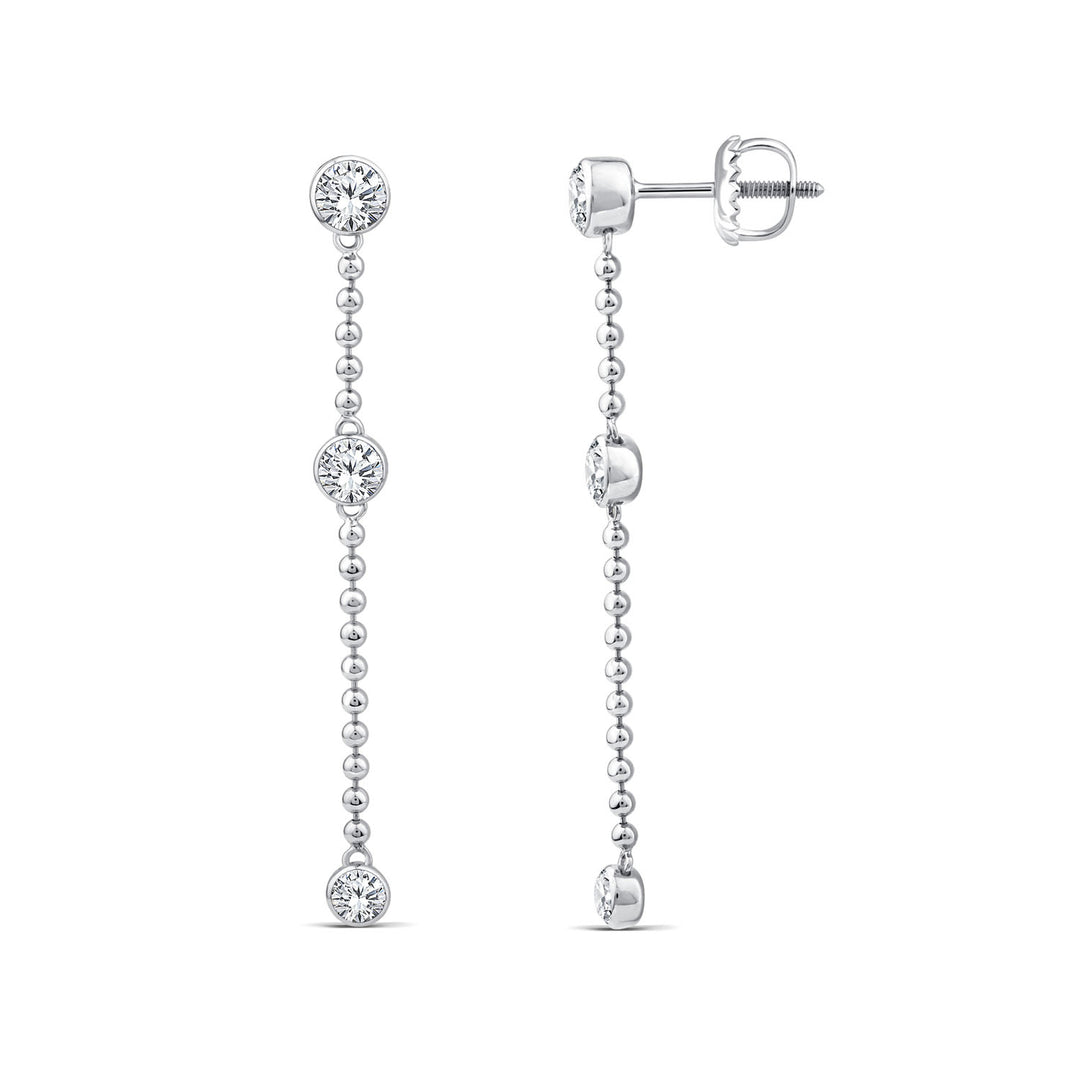 1.00ct Lab Grown Diamond Station Drop Earrings in 9K White Gold