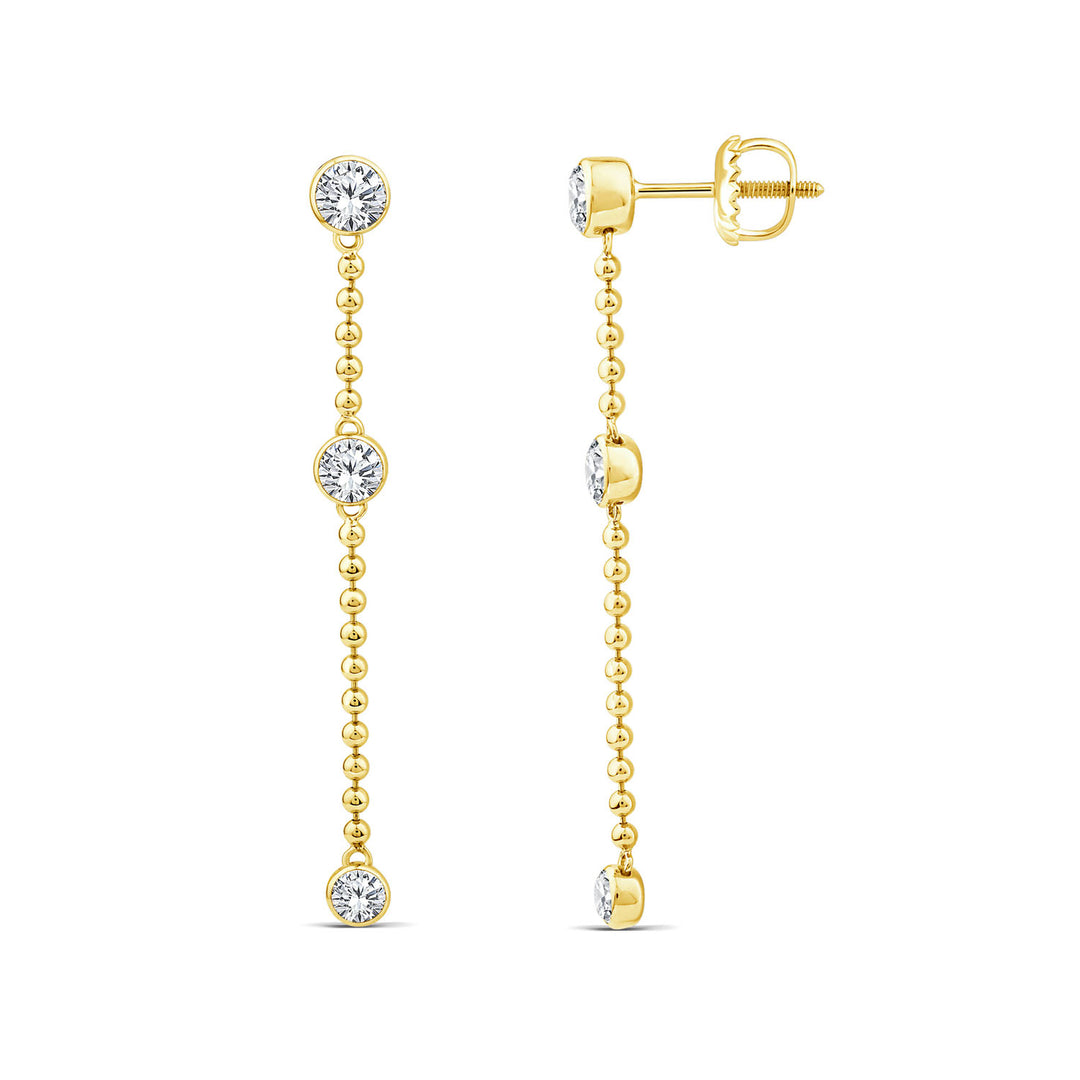 1.00ct Lab Grown Diamond Station Drop Earrings in 9K Yellow Gold
