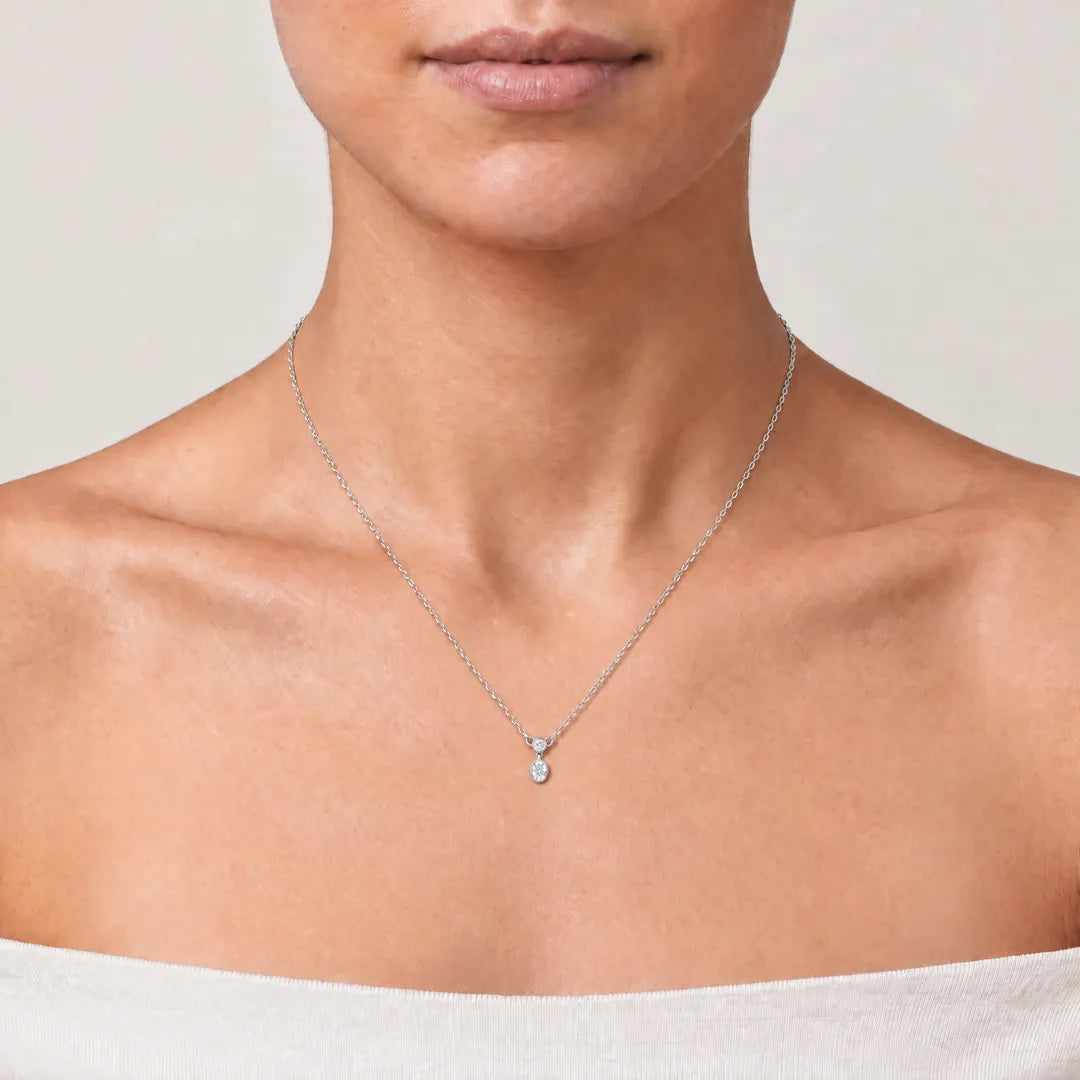0.25ct Lab Grown Diamond Necklace in 9K White Gold worn on model