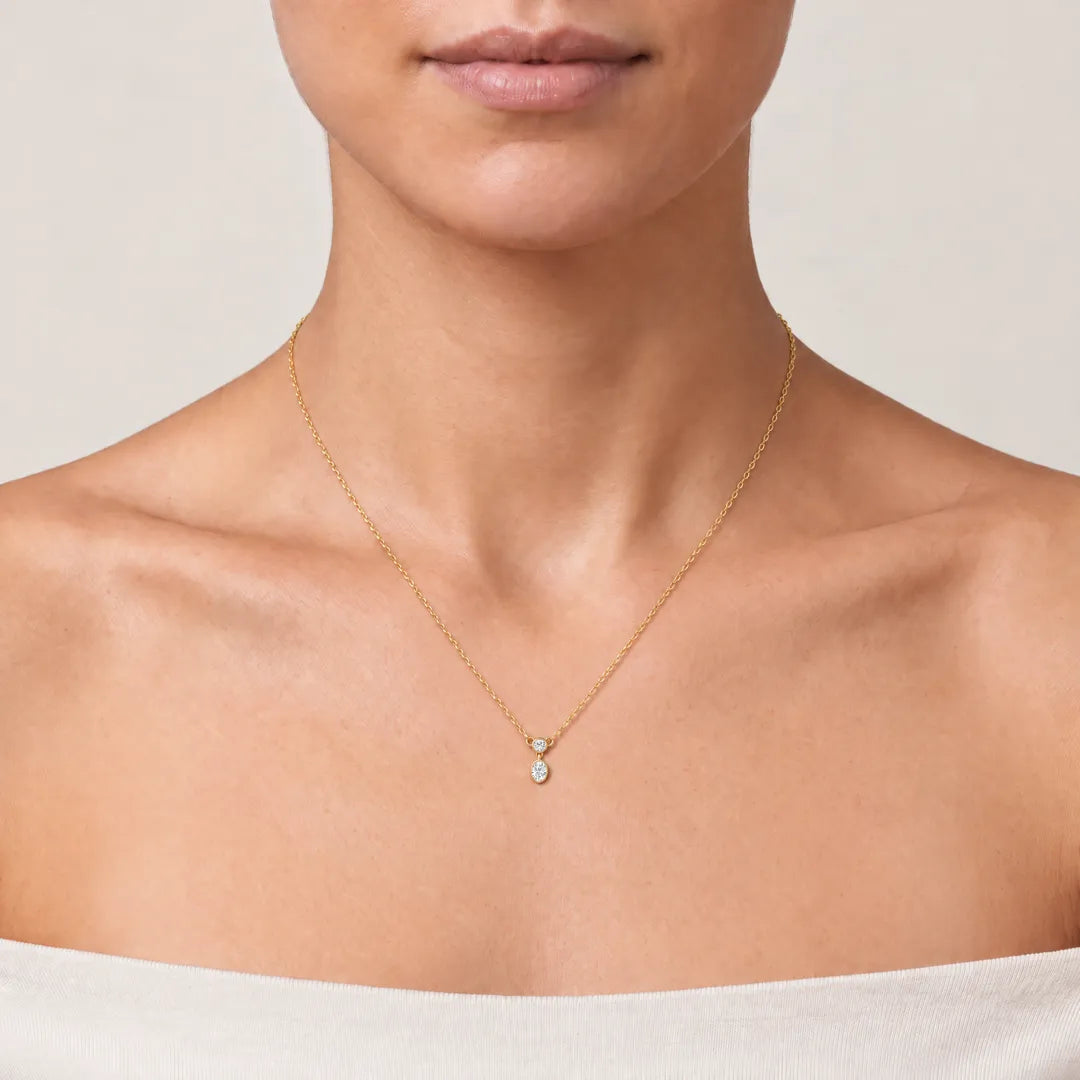 0.25ct Lab Grown Diamond Necklace in 9K Yellow Gold worn on model