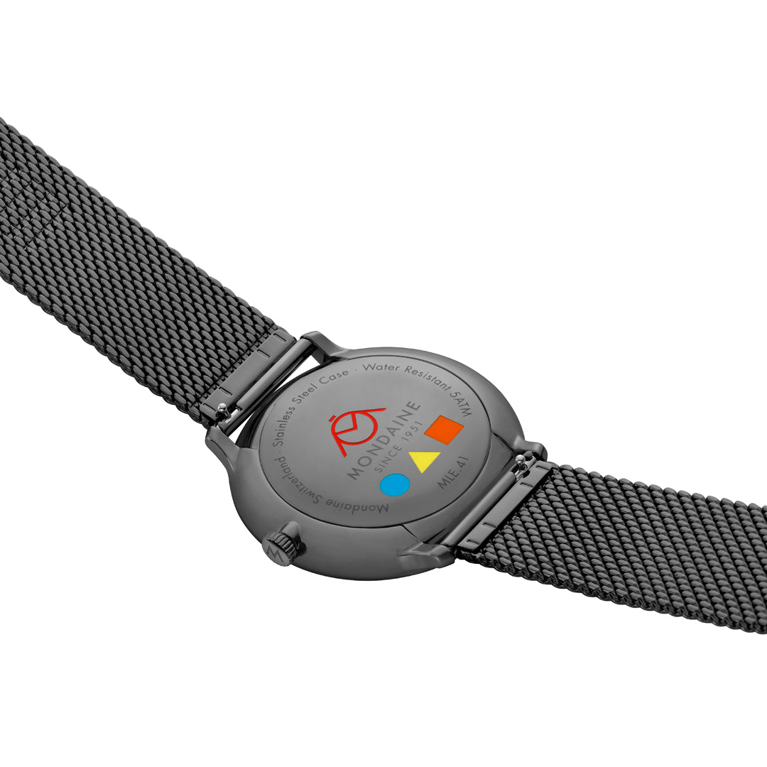 Mondaine Doppio Bauhaus Black Stainless Steel 41mm Watch - MLE.41221.SM