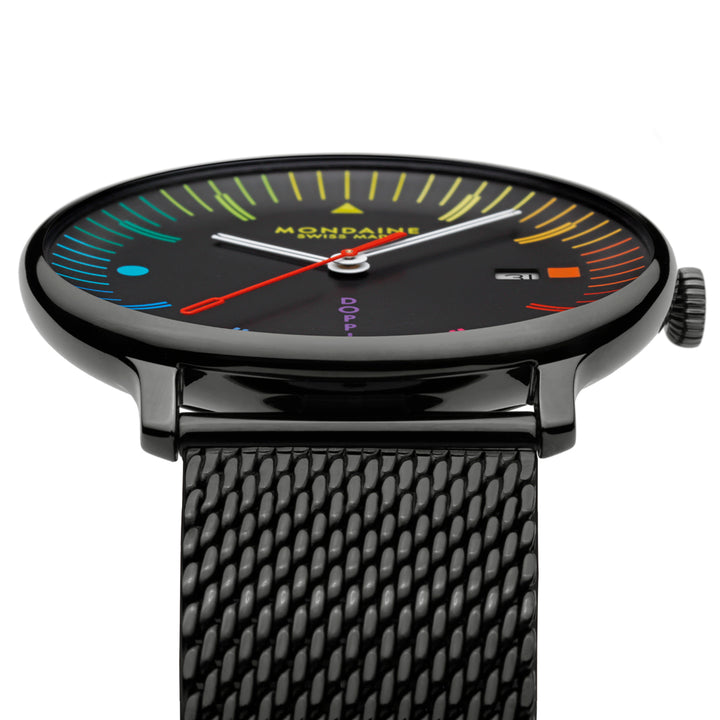 Mondaine Doppio Bauhaus Black Stainless Steel 41mm Watch - MLE.41221.SM