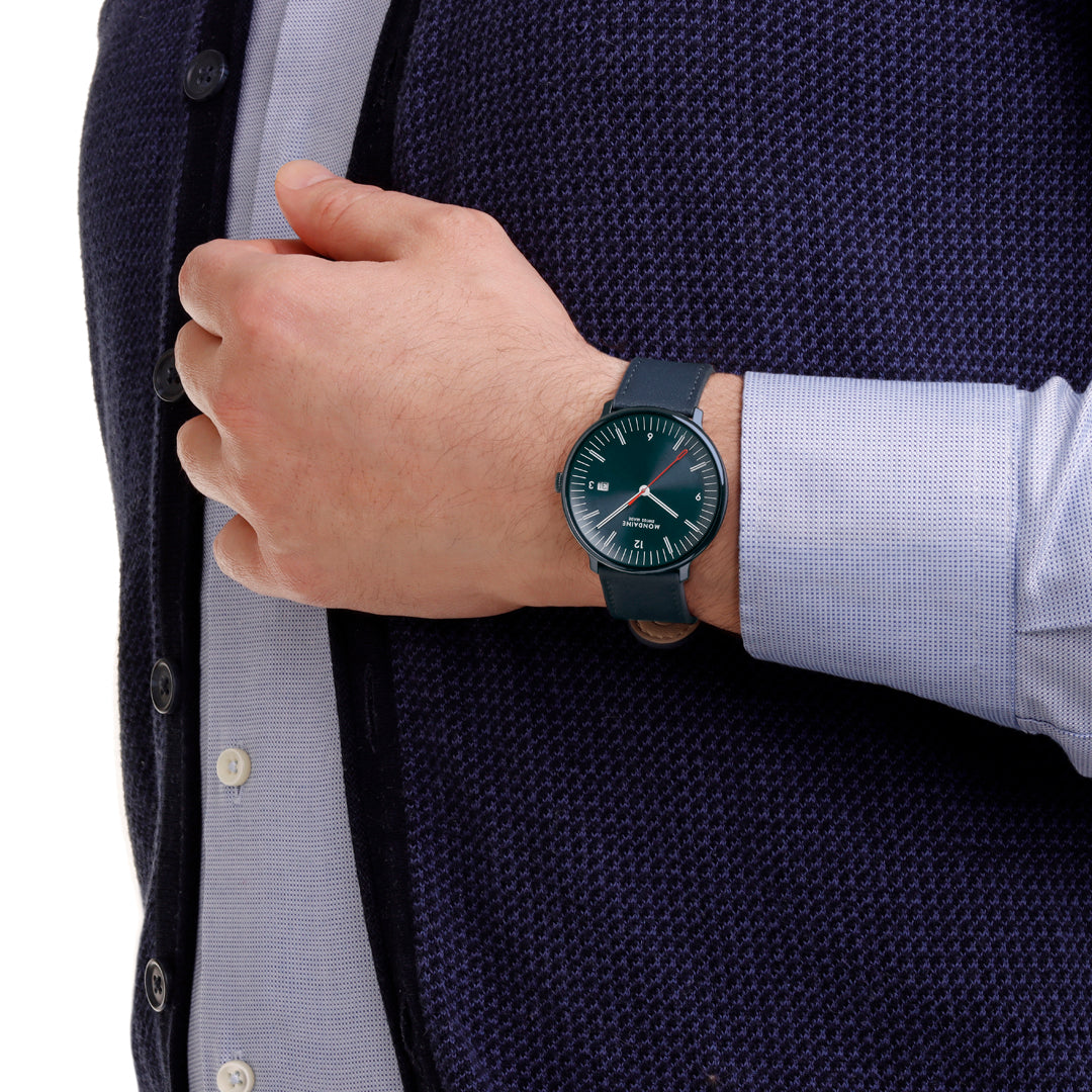 Mondaine Doppio Blue Vegan Leather 41mm Watch - MLE.41240.LDV