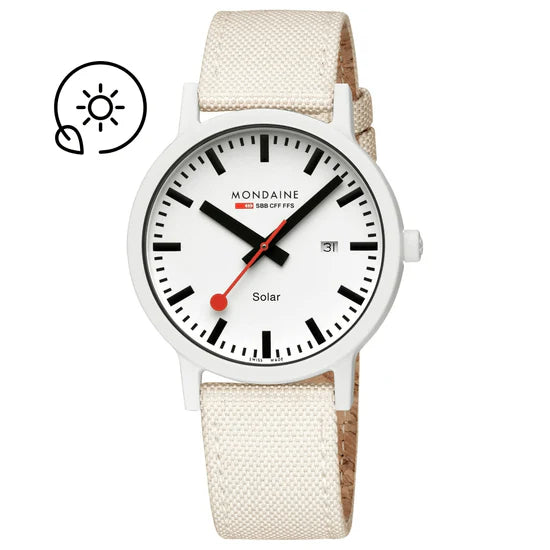 Mondaine Essence Solar White 41mm Watch - MS1.41910.LA