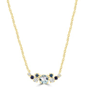 Diamond and Aquamarine Necklace with 0.08ct Diamonds in 9K Yellow Gold