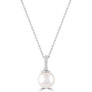 Diamond Pearl Necklace with 0.01ct Diamonds in 9K White Gold - N-20564-001-W