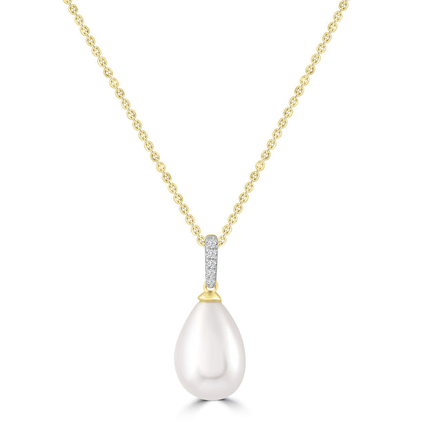 Diamond Pearl Necklace with 0.02ct Diamonds in 9K Yellow Gold - N-20566-002-Y