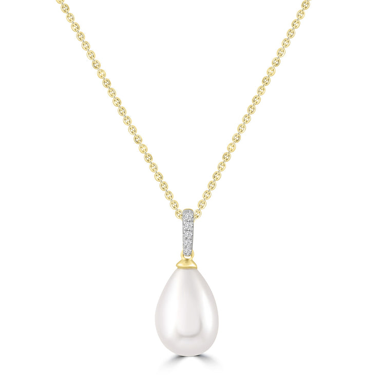 Diamond Pearl Necklace with 0.02ct Diamonds in 9K Yellow Gold - N-20566-002-Y