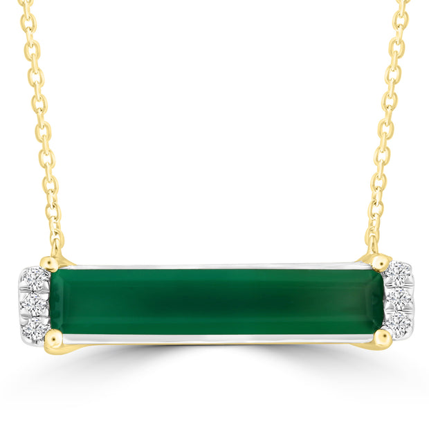 Diamond and Green Onyx Necklace with 0.05ct Diamonds in 9K Yellow Gold