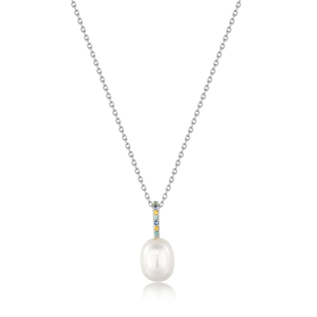Ania Haie Silver Gem Pearl Drop Pendant Necklace